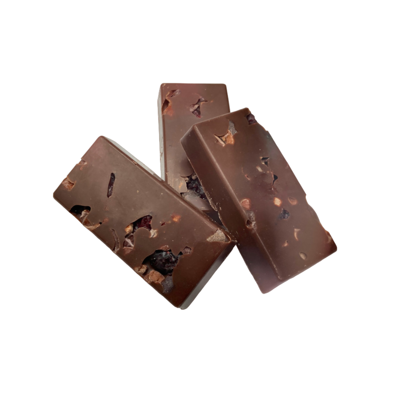 chocolat noir 64% grué de cacao crue et cranberries sans gluten bio 45g