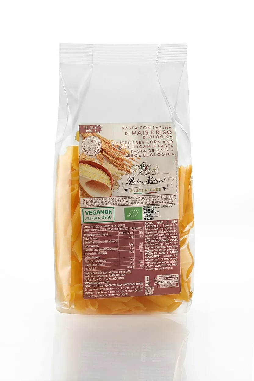 penne de maïs et de riz biologique, sans gluten et végétalien 250g penne de maïs et de riz biologique, sans gluten et végétalien 250g